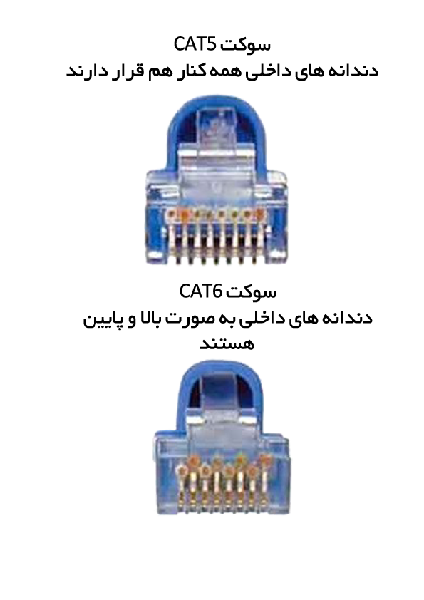 سوکت شبکه ۸ پین Cat5 تفاوت سوکت cat5 و cat6