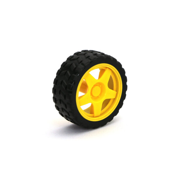 چرخ پلاستیکی خارجی 0.35×6.4×2.5 طرح دار مشکی منعطف دارای حالت ارتجاعی جنس رینگ ABS رنگ زرد